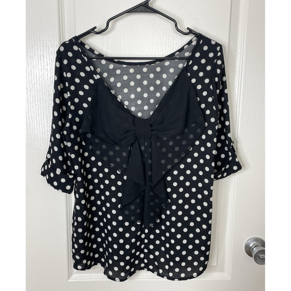 Feminine Flirty Top Small Black White Coquette Bow Retro Pinup Flowy Whimisgoth